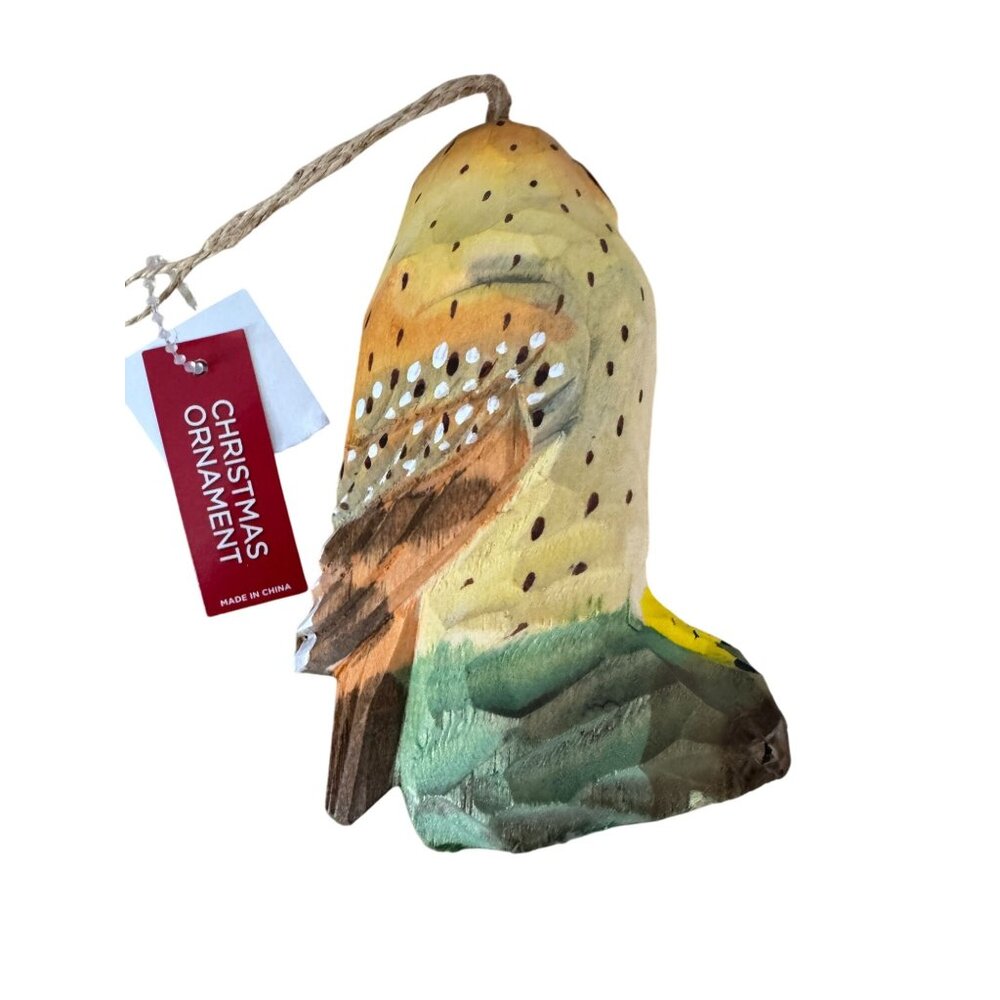 Hand-Carved Wooden Owl Christmas Ornament 4 1/4" High - Picture 3 of 8